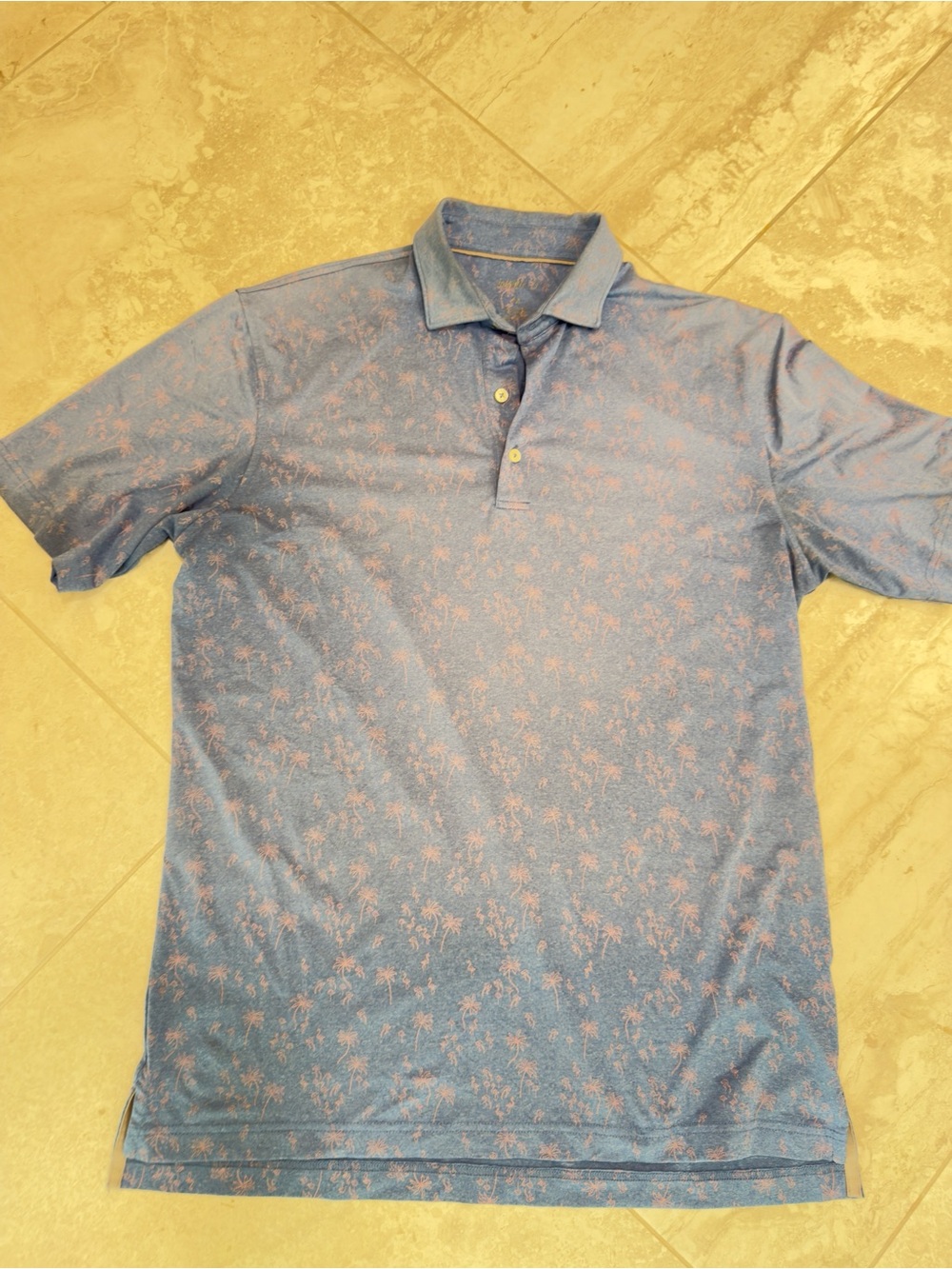 johnnie-O Blue Polo with Pink Palm Print